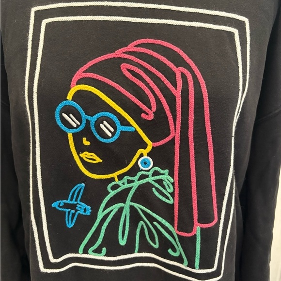 Answering Bird Sweatshirt Embroidered A B Sleeves Boho Art Sz Large - Picture 3 of 9